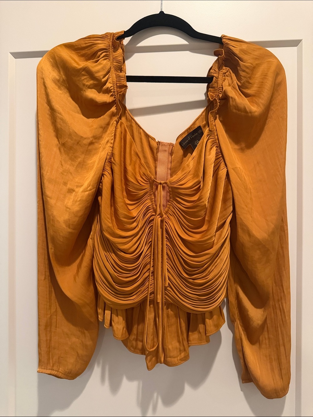 House of Harlow Ruched Golden Mustard Long-Sleeve Women’s Top Size Medium